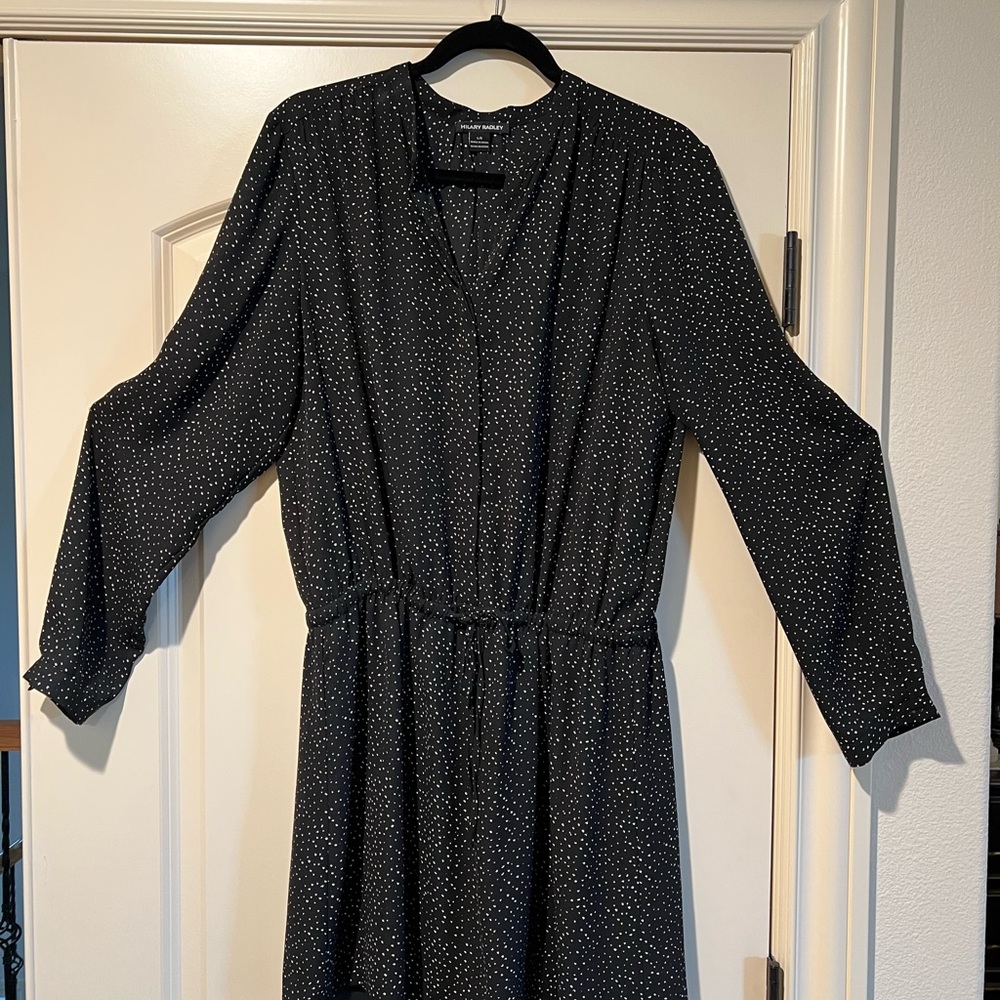 Hilary Radley Black Knee-Length Tie Front Long Sleeve Shirt Dress
